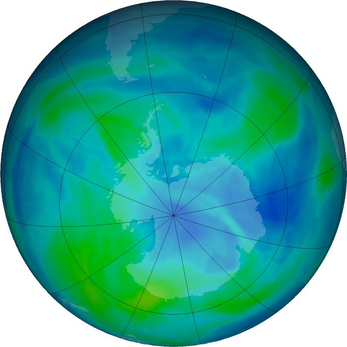 Antarctic ozone map for 28 March 2016